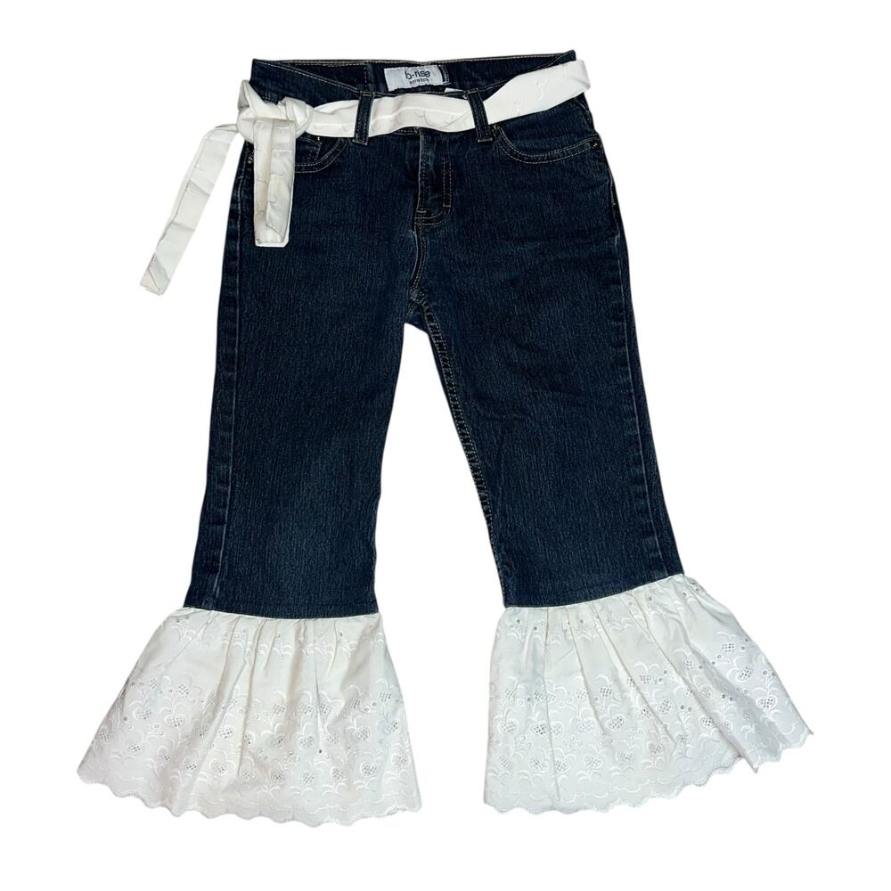 Vintage Jordache girls boho bell bottoms eyelet denim jeans low rise stretch 12